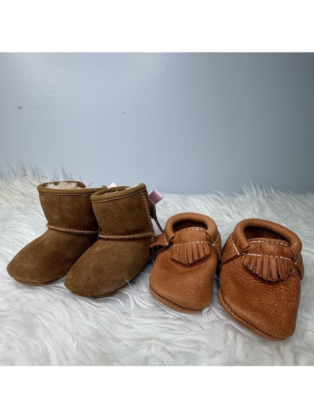 UGG Brown and Tan Baby Boots and Freshly Picked Moccasin Baby Shoe Bundle